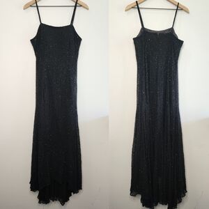 MARINA Black High Low Beaded Maxi Dress